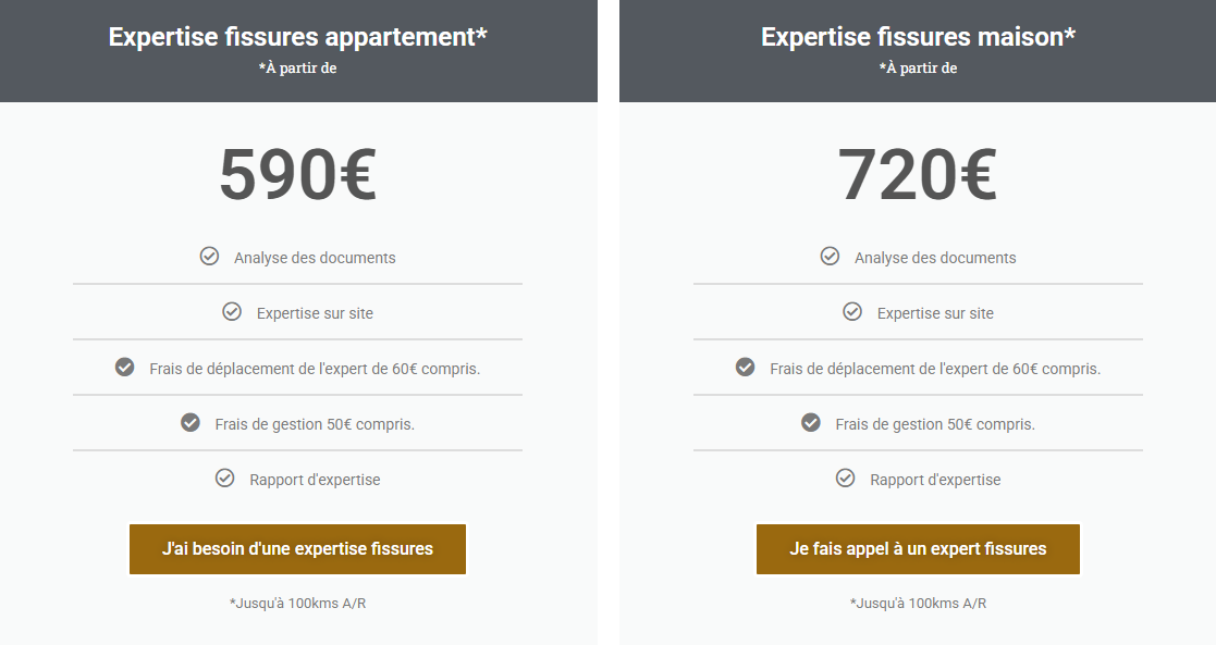 Tarifs expertise fissures