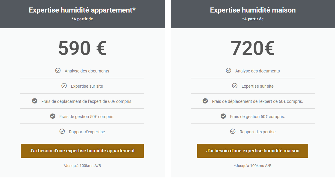 Tarifs expertise humidité
