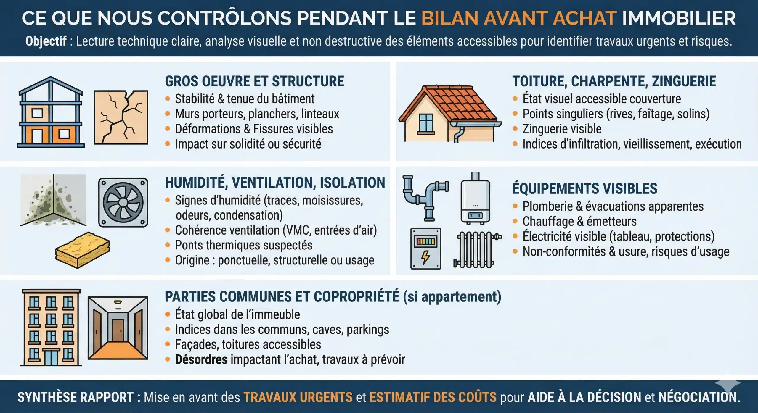 Ce que nous contrôlons pendant le bilan avant achat immobilier