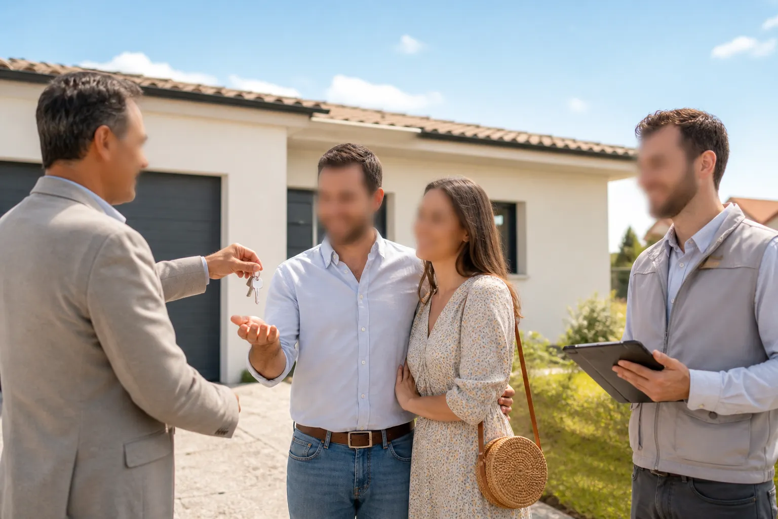 Expert en bâtiment lors de la visite de réception CCMI et de la remise des clés d'une maison neuve dans les Bouches-du-Rhône